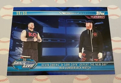 Rare 2019 Topps WWE Road WrestleMania Blue Kevin Owens Sami Zayn Card #ed 56/99 - Image 1 of 3