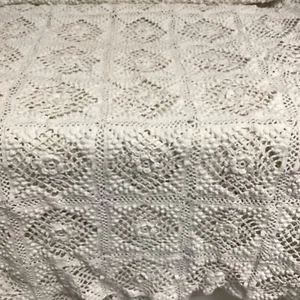 Vtg Crochet Tablecloth Bedspread Cover Accent Coverlet Handmade Off White 76x84 - Picture 1 of 9