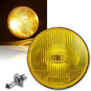 H6024/6014 7" Yellow Amber Stock Glass Headlight H4 Clear Halogen Fog Light Each - Picture 1 of 10