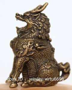 Palast alte Kupfer Bronze Kylin Kirin Bestie Räuchergefäß kleine Statue BN087 - Bild 1 von 11