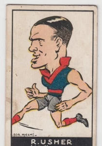 Tarjeta de cigarrillo Melbourne Football Club R Usher década de 1930 Bob Mirams marca estándar - Imagen 1 de 2