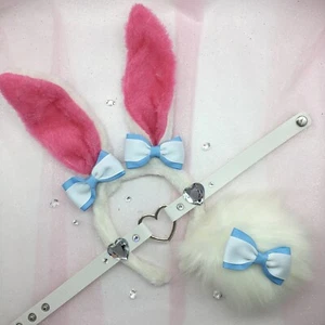 Juego Personalizado Blanco Azul Conejo Conejo BDSM DDLG PetPlay Orejas Cuello Cola - Imagen 1 de 1