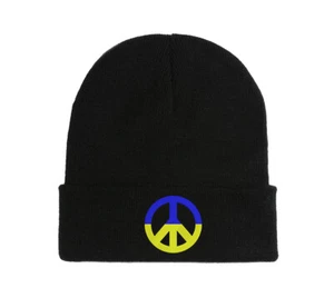 Ukraine Flag Colors Peace Symbol Embroidered Beanie Hat Cap Winter Fall Warm - Picture 1 of 3