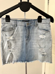JAY JAYS distressed stretchy denim skirt - size 10 blue mini skirt - Picture 1 of 4