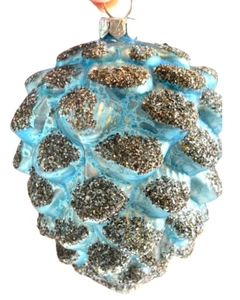 ADORNOS DE CONO DE PINO AZUL VIDRIO MERCURIO PLATA BRILLO NAVIDAD TRADICIONAL 3 PIEZAS - Imagen 1 de 4