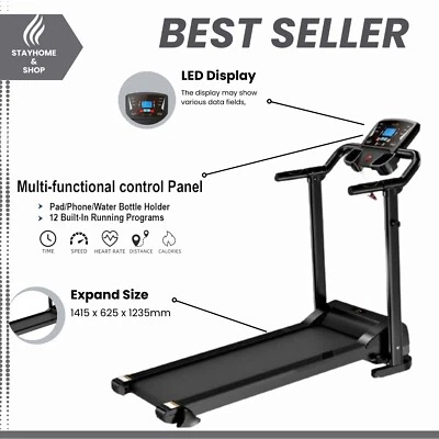 Running Treadmill Folding Gym Home Electric Motorised Machine FIXED Incline - Image 1 of 4