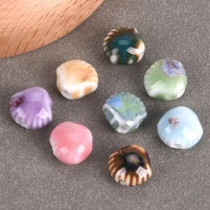 10pcs Enameled Glazed 12x10mm Scallop Handmade Ceramic Porcelain Loose Beads Lot - Picture 1 of 12