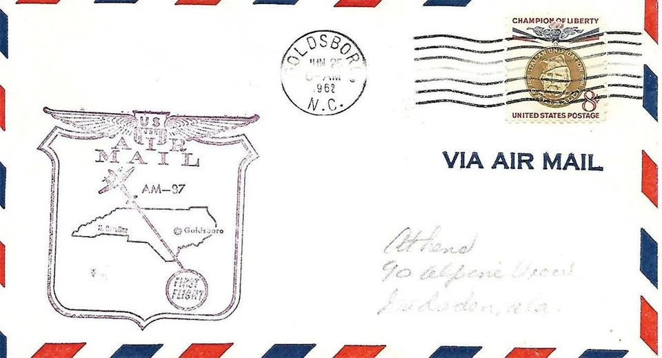 First Airmail Flight Goldsboro NC June 25 1962 AAMC#87W78 - Image 1 of 1