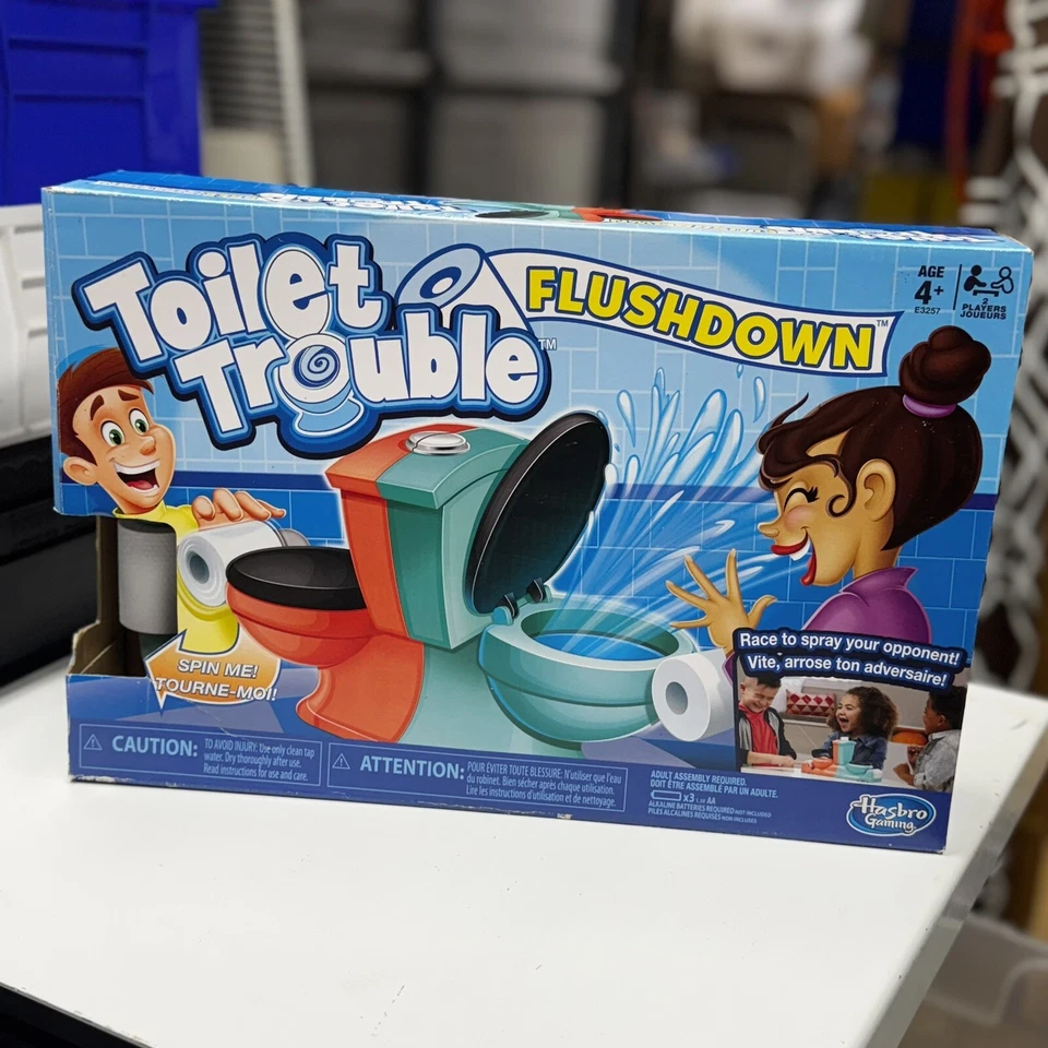 Toilet Trouble Flushdown Kids Game Water Spraying Fun Hasbro Gaming G9