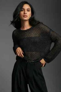 Anthropologie Plus Pilcro Open-Stitch Pullover Crocheted Sweater Carbon - 1X NWT - Picture 1 of 16