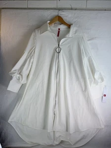 IC Collection Jacket Womens Large White Full Zip Collared High Low Hem Made USA - Picture 1 of 9