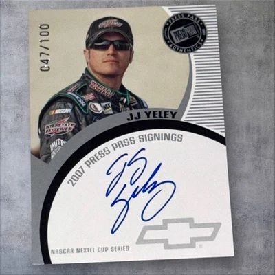 JJ Yeley PACK PULLED NASCAR signed card 2007 PRESS PASS SIGNINGS SILVER #047/100 - Image 1 of 2