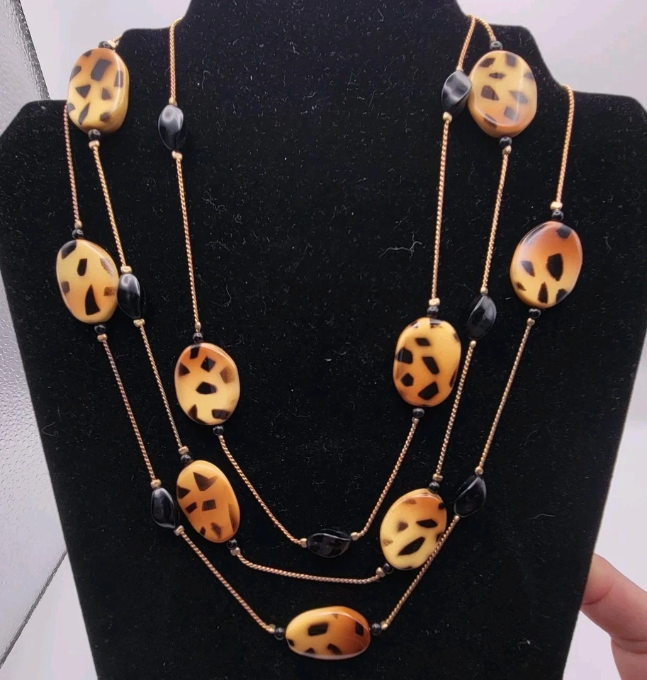 Золотистая цепочка между оранжевый гепард животных печати плоский бисер - Изображение 1 из 3