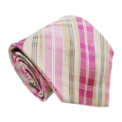 Gravata Geoffrey Beene padrão tartan rosa masculina mistura de seda gravata jacquard - Imagem 1 de 4