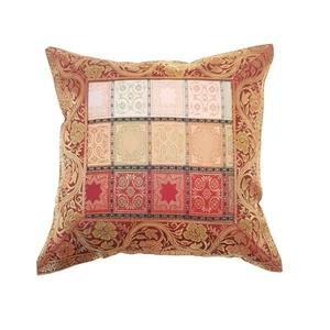 12x12 Inch Floral Cushion Cover Indian Woven Zari Brocade Banarasi Silk Paisley - Picture 1 of 8