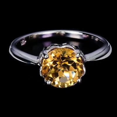 Anillo de plata de ley 925 redondo citrino 8 mm piedras preciosas naturales joyería tamaño 7 Foto 1 de 4