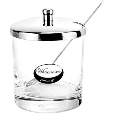 Azúcarero de vidrio con tapa botellas de especias tarro con cuchara de acero inoxidable Foto 1 de 4