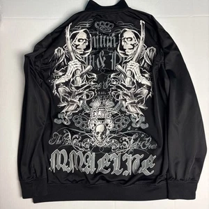 MMA Elite Men’s Large Jacket Black White Grim Reaper Skull Polyester Full Zipper - Picture 1 of 8