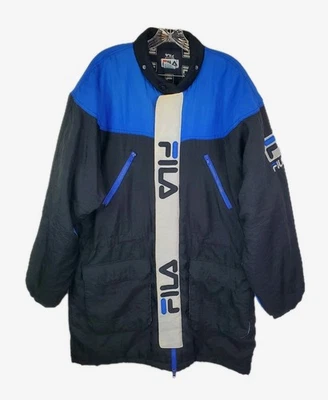 Vtg 90s Fila Mens Large Blue Black Logo Spell Out Long Winter Parka Ski Jacket - Image 1 of 4