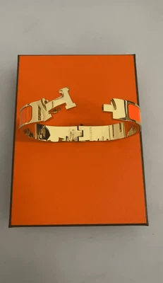 Pulsera Hermès Click H PM - Esmalte Naranja con Herrajes Chapados en Oro Foto 1 de 4