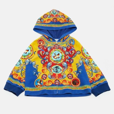 Dolce & Gabbana Multicolor Printed Cotton Knit Hooded Jacket 7-8 yrs - Image 1 of 4