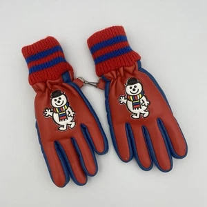 Vintage 80's Kids Red Blue Ski Snow Waterproof Snowman Gloves - Picture 1 of 10