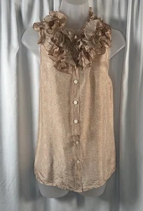 J. Crew Silk Ruffle Sleeveless Blouse, Brown, herringbone pattern,Sz: 10, 83-43 - Picture 1 of 12