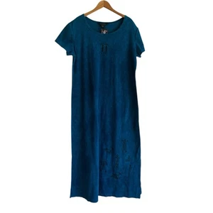 Bfofo Womens T-Shirt Maxi Dress Size Large Blue Tribal Folk Art to Wear Aztec - Picture 1 of 12