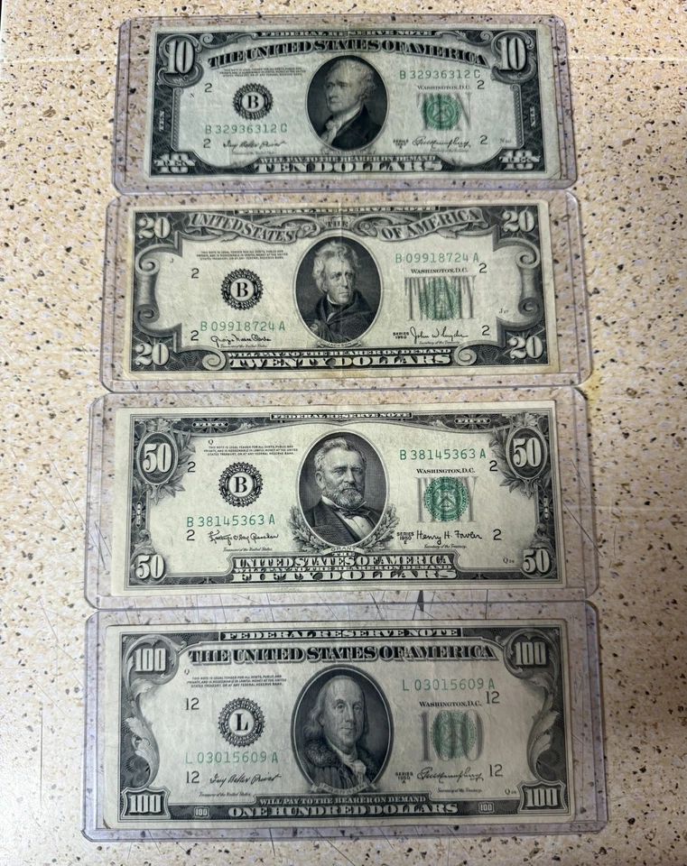 Vintage 1950 Note Lot $10, $20, $50, And $100 Notes. - Image 1 of 4