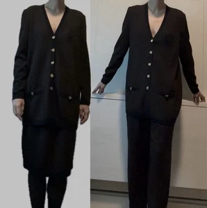 Vintage St. John Collection Sz 6 Knit 3 Piece Suit Set Brown Jacket Pants Skirt - Picture 1 of 15