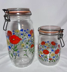 Set of 2 VTG ARC France Poppy Canister 2L  & 1L Canning Glass Jar - Picture 1 of 11