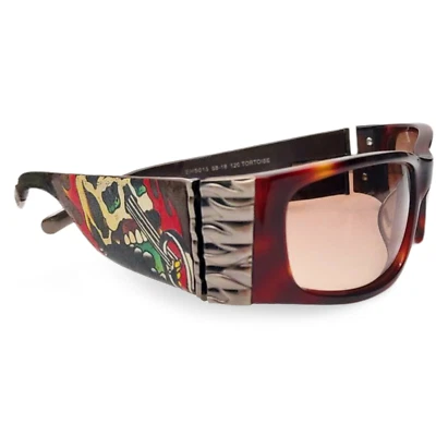 Ed Hardy Death Is Certain Havana Sunglasses Narrow EHS-015 Vintage (0370) - Image 1 of 4