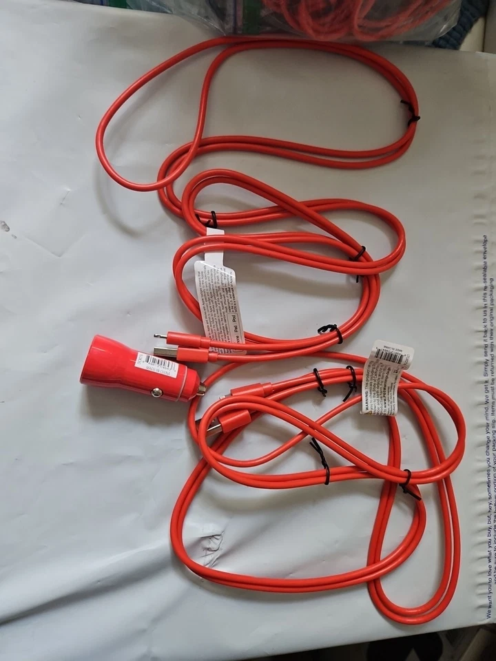 2x USB Data Fast Charger Cable Cords For Apple iPhone with Car Charger Red - Image 1 of 3