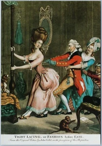 Tight Lacing or Fashion Before Ease, Etching, DeWitt Wallace Gallery Postcard - Picture 1 of 2