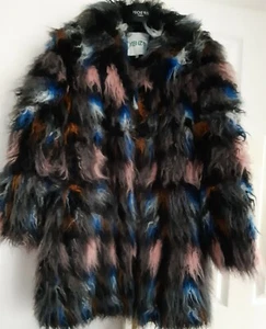 KENZO PARIS Shaggy Fur Coat 12UK 40FR Black Grey Blue Pink Brown NEW - Picture 1 of 5