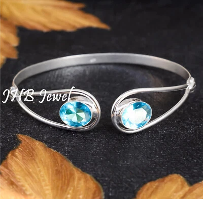 Brazalete brazalete de plata de ley 925 piedras preciosas de topacio azul Londres delicado estilo joyería Foto 1 de 4
