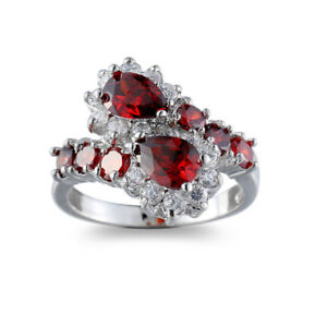 Holiday Gift Multi Natural Fire Red Garnet Gemstone Silver Ring Size 6-10 Woman
