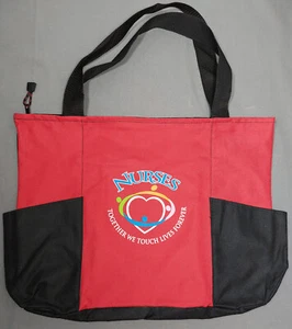 NURSES Together We Touch Lives Forever Tote Bag Red and Black - Picture 1 of 3
