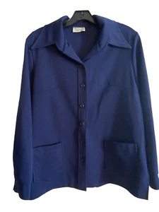 70s Vintage Retro Cricket Lane Leisure Suit Jacket Navy Blue Button Up Size M/L - Picture 1 of 15