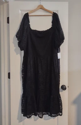 Vestido midi LC Lauren Conrad Plus de encaje manga globo negro gótico boho 4X Foto 1 de 4