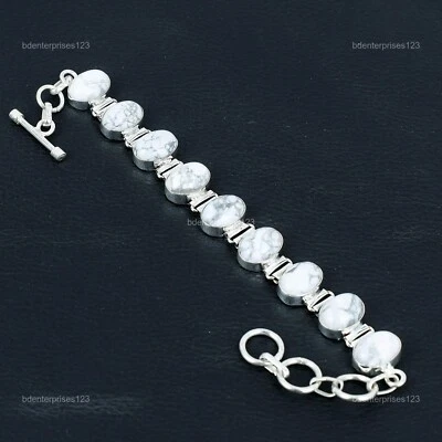Brazalete de cadena de moda con piedras preciosas de howlita ovaladas venta día de la madre plata de ley 925 Foto 1 de 4