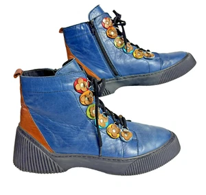 Spring Step Blue Leather Ankle Boot US Size 10 - Picture 1 of 13