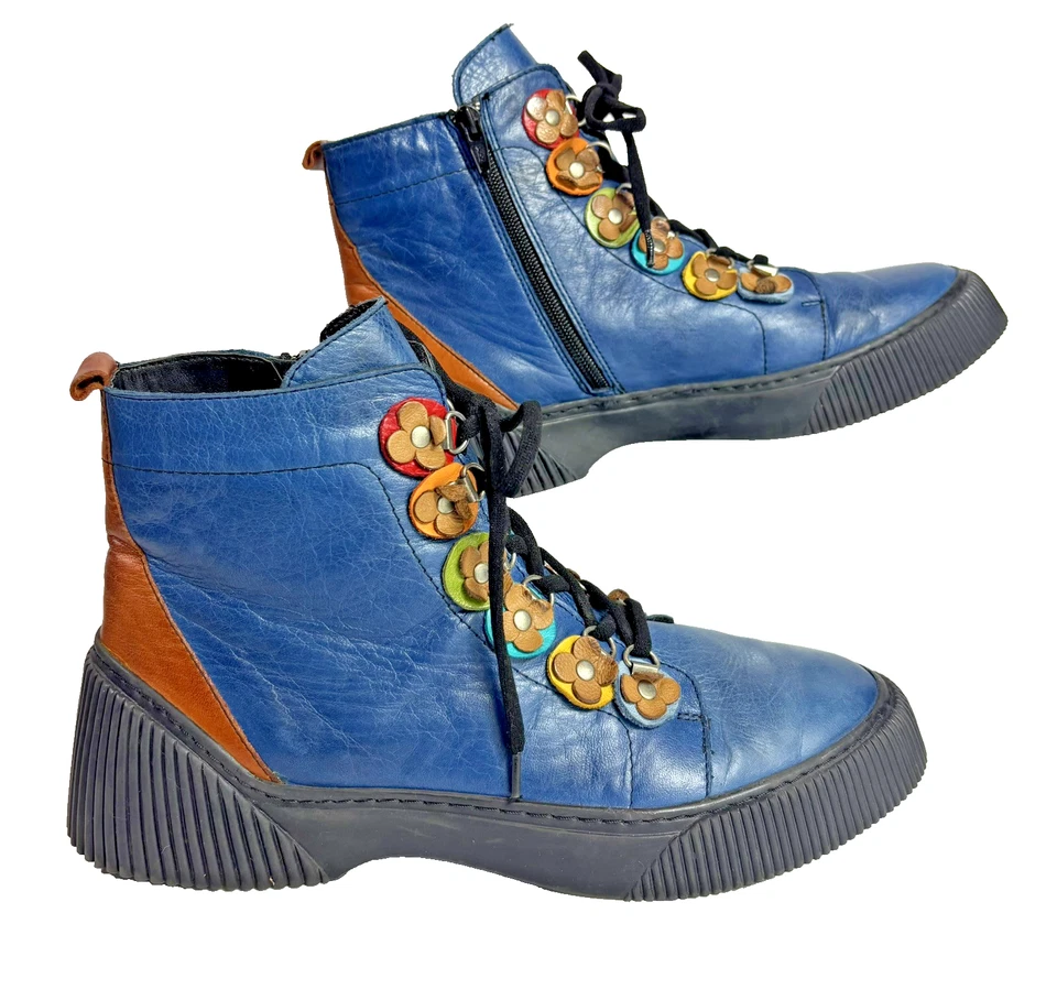 Spring Step Blue Leather Ankle Boot US Size 10 - Image 1 of 4