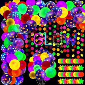 200 UV Glow Balloons 13 ft Paper Streamers Garland Black Light Party Supply NEW - Picture 1 of 7