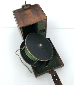Antique Chas Farlow's Brass 4” Salmon Fly Fishing Reel & Block Leather Case - Picture 1 of 24