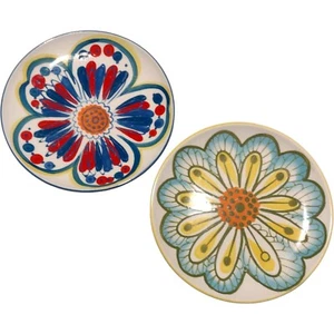 Set Of 2 Crate & Barrel Boho Organic Floral Ceramic Plates 8" Multicolor - Picture 1 of 7