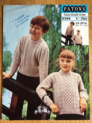 PATONS 6366 childs aran sweater vintage knitting pattern - Image 1 of 3