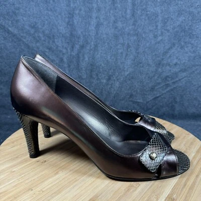 Stuart Weitzman Pump Heels Womens 10 B Brown Leather Shoes Peep Toe - Изображение 1 из 4