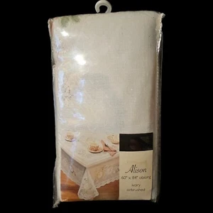 ALLISON 60 x 84 Oblong White Tablecloth, Vintage - Picture 1 of 4