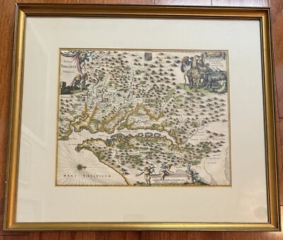 Antique Map, Virginiae Tabula, 1671, A Montanus, Framed, Extremely Rare!!! VG+ - Image 1 of 4